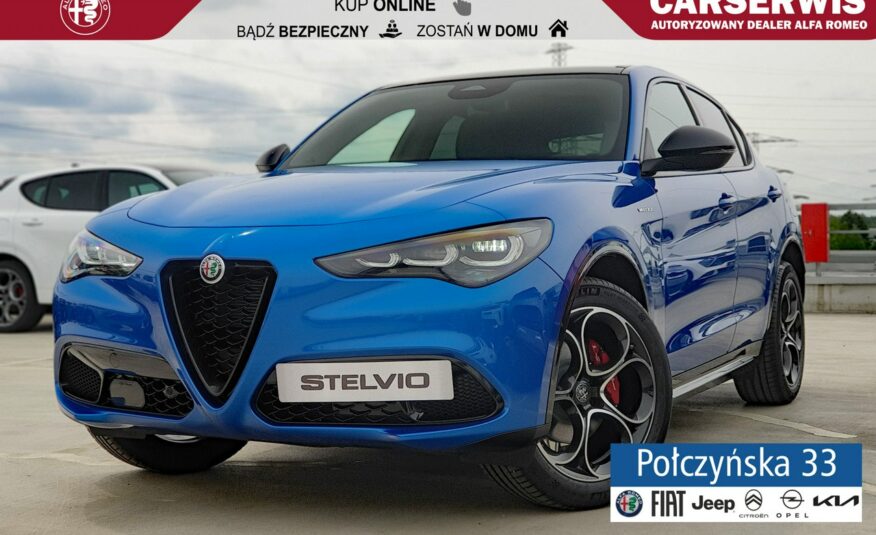 Alfa Romeo Stelvio Veloce Q4 AT 2.0 280 KM|Misano Blue|Szklany dach|Czarna skóra|2024