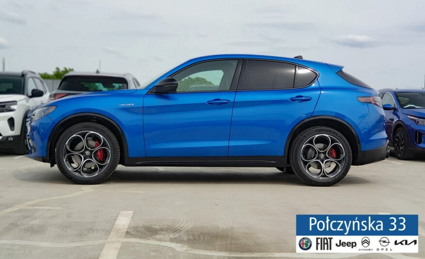 Alfa Romeo Stelvio Veloce Q4 AT 2.0 280 KM|Misano Blue|Szklany dach|Czarna skóra|2024