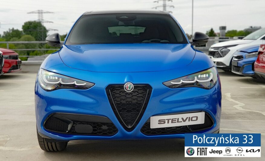 Alfa Romeo Stelvio Veloce Q4 AT 2.0 280 KM|Misano Blue|Szklany dach|Czarna skóra|2024