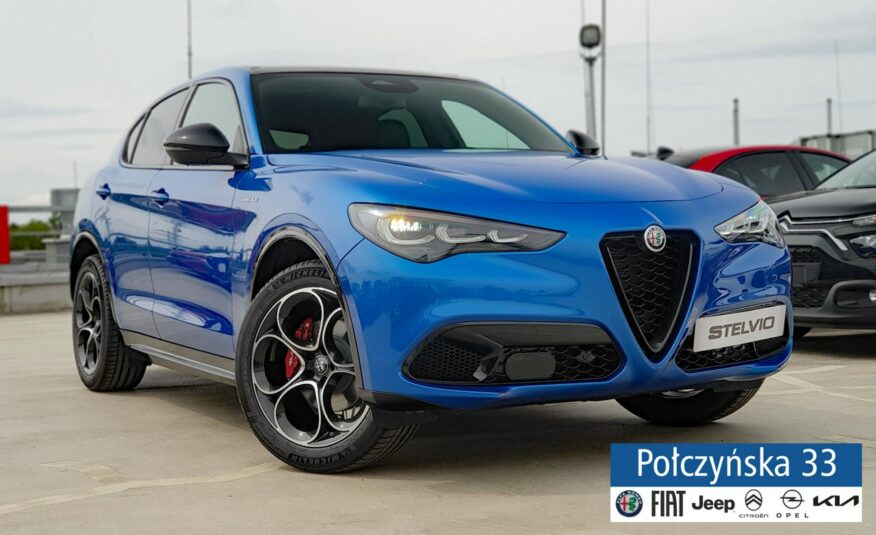 Alfa Romeo Stelvio Veloce Q4 AT 2.0 280 KM|Misano Blue|Szklany dach|Czarna skóra|2024