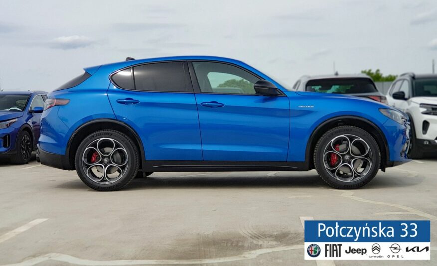 Alfa Romeo Stelvio Veloce Q4 AT 2.0 280 KM|Misano Blue|Szklany dach|Czarna skóra|2024