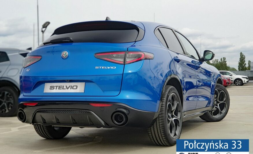 Alfa Romeo Stelvio Veloce Q4 AT 2.0 280 KM|Misano Blue|Szklany dach|Czarna skóra|2024