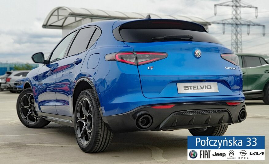 Alfa Romeo Stelvio Veloce Q4 AT 2.0 280 KM|Misano Blue|Szklany dach|Czarna skóra|2024